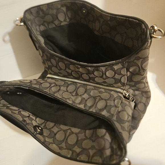 "Coach Phoebe Shoulder Bag F36424 Smoke Black Signature Canvas with Leather Trim - Picture 9 of 14